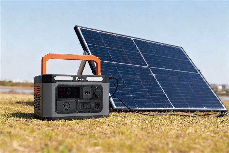 Portable power station with folding solar panels